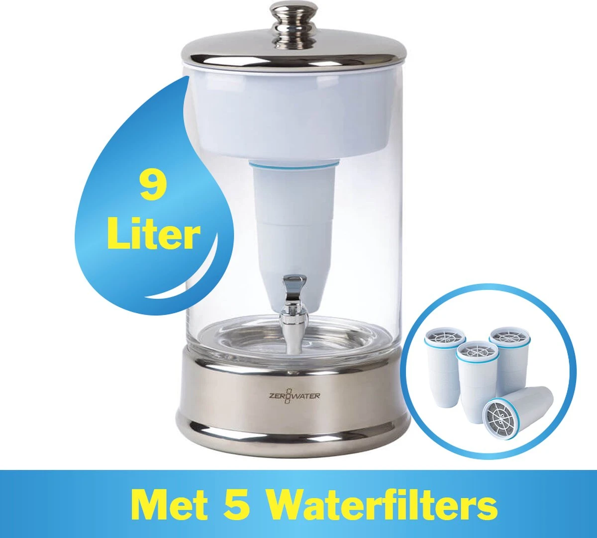 ZeroWater 9 Liter Waterfilter Kan - COMBI DEAL Met 5 Waterfilters 1 ZeroWater 9 Liter Waterfilter Kan - COMBI DEAL Met 5 Waterfilters