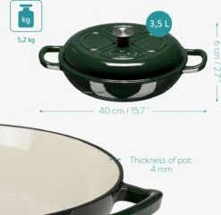 Navaris Gietijzeren Stoofpan Met Deksel- 3,5 Liter Gietijzeren Ovenschaal Van Email - Geschikt Voor Alle Warmtebronnen - Groen -Brita Verkoopwinkel 1200x1171 3