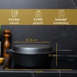 Chefarone Gietijzeren Pan - 2-in-1 Braadpan Inclusief Deksel - Geschikt Voor Alle Warmtebronnen -Brita Verkoopwinkel 1200x1200 618