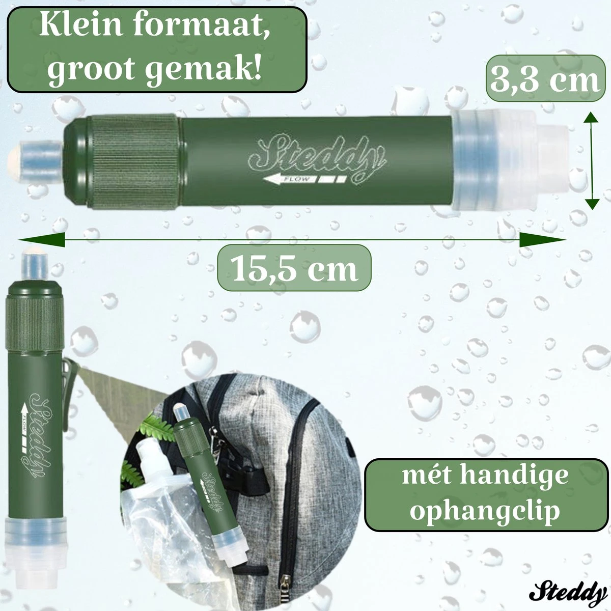 Waterfilter Survival Steddy Pro - Zuiver Gratis Drinkwater - Waterfles Waterzuivering - Waterfilter Kraan - Outdoor - FILTER 4000 LITER! 2 Waterfilter Survival Steddy Pro - Zuiver Gratis Drinkwater - Waterfles Waterzuivering - Waterfilter Kraan - Outdoor - FILTER 4000 LITER! - Afbeelding 2