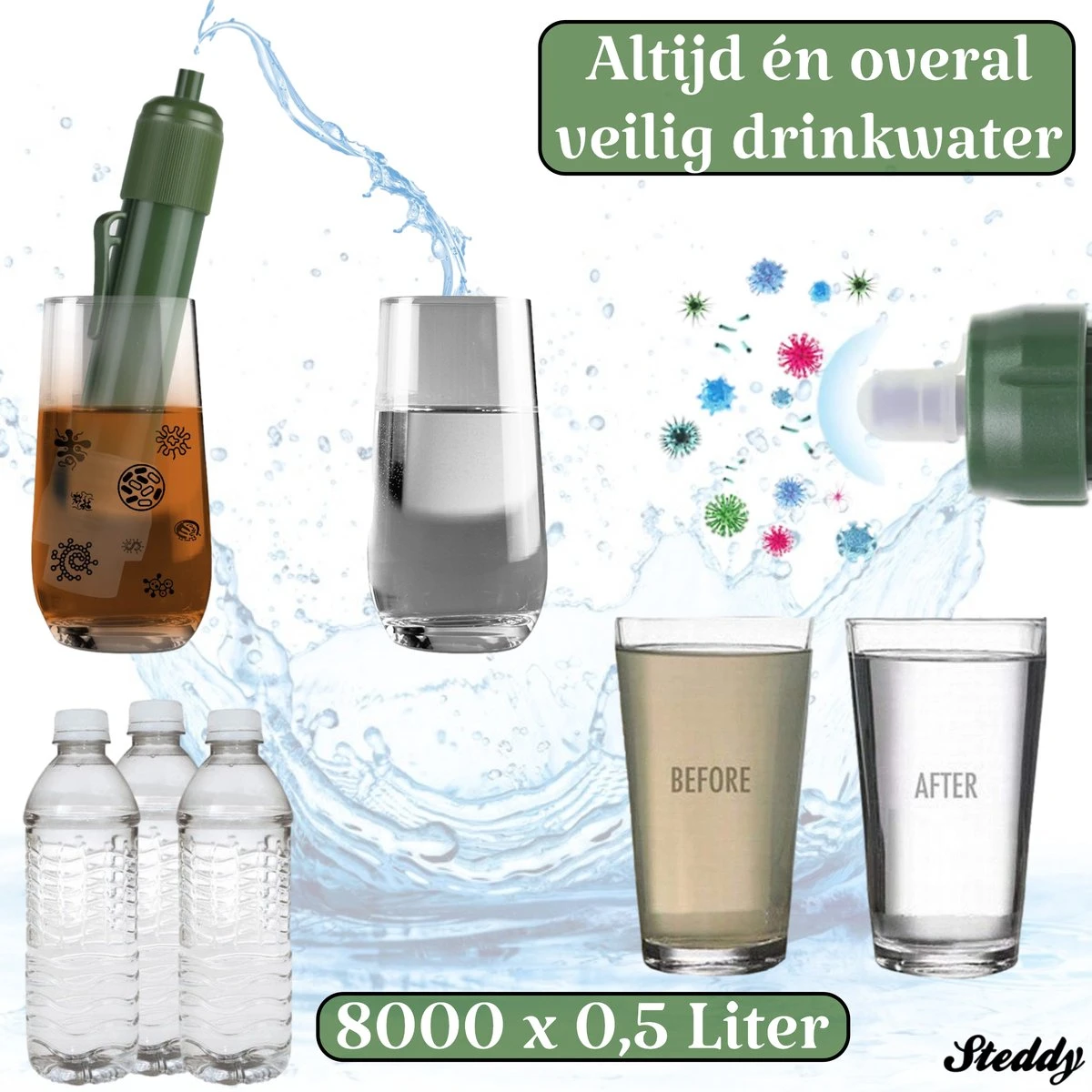 Waterfilter Survival Steddy Pro - Zuiver Gratis Drinkwater - Waterfles Waterzuivering - Waterfilter Kraan - Outdoor - FILTER 4000 LITER! 5 Waterfilter Survival Steddy Pro - Zuiver Gratis Drinkwater - Waterfles Waterzuivering - Waterfilter Kraan - Outdoor - FILTER 4000 LITER! - Afbeelding 5