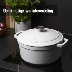 Daumonet Carême Blanc Gietijzeren Braadpan - Sudderpan Wit - Rond - Ø 26 Cm - 4,4 Liter - 100% PFAS & PFOA Vrij - Emaille - Geschikt Voor Alle Warmtebronnen - Elektrisch - Gas - Halogeen - Inductie - Keramisch - Vaatwasserbestendig -Brita Verkoopwinkel 1200x1200 711