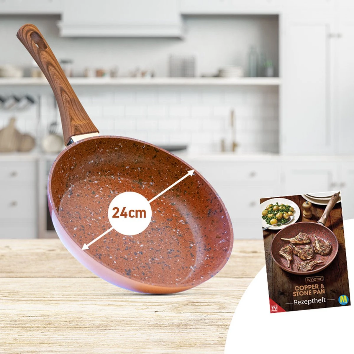 Livington Copper & Stone Pan - 24cm Koekenpan- Anti-aanbaklaag En Krasbestendig - Graniet Look - Binnenste Steenlaag Voor Perfecte Warmteverdeling - Geschikt Voor Ceran, Gas, Elektrisch, Inductie 5 Livington Copper & Stone Pan - 24cm Koekenpan- Anti-aanbaklaag En Krasbestendig - Graniet Look - Binnenste Steenlaag Voor Perfecte Warmteverdeling - Geschikt Voor Ceran, Gas, Elektrisch, Inductie - Afbeelding 5