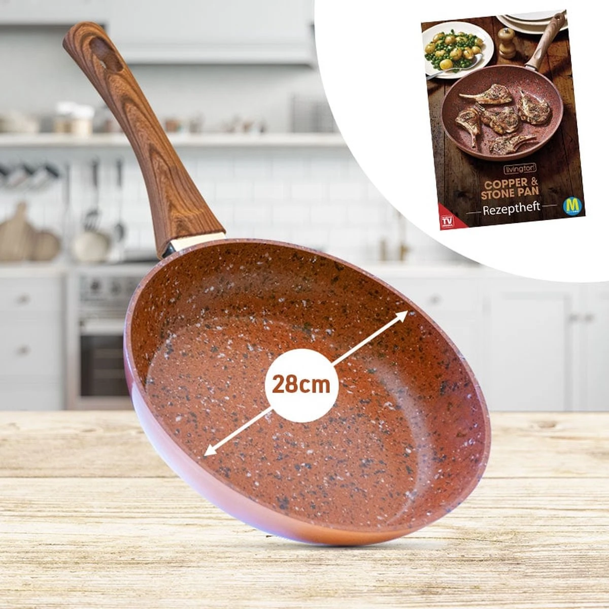 Livington Copper & Stone Pan - 24cm Koekenpan- Anti-aanbaklaag En Krasbestendig - Graniet Look - Binnenste Steenlaag Voor Perfecte Warmteverdeling - Geschikt Voor Ceran, Gas, Elektrisch, Inductie 7 Livington Copper & Stone Pan - 24cm Koekenpan- Anti-aanbaklaag En Krasbestendig - Graniet Look - Binnenste Steenlaag Voor Perfecte Warmteverdeling - Geschikt Voor Ceran, Gas, Elektrisch, Inductie - Afbeelding 7