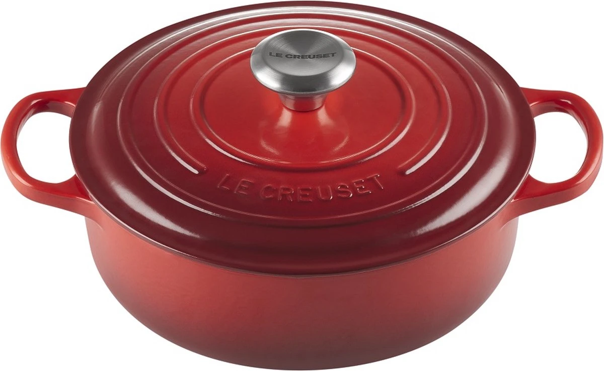 Le Creuset - Gietijzeren - Lage Braadpan - 24cm - Kersenrood 1 Le Creuset - Gietijzeren - Lage Braadpan - 24cm - Kersenrood