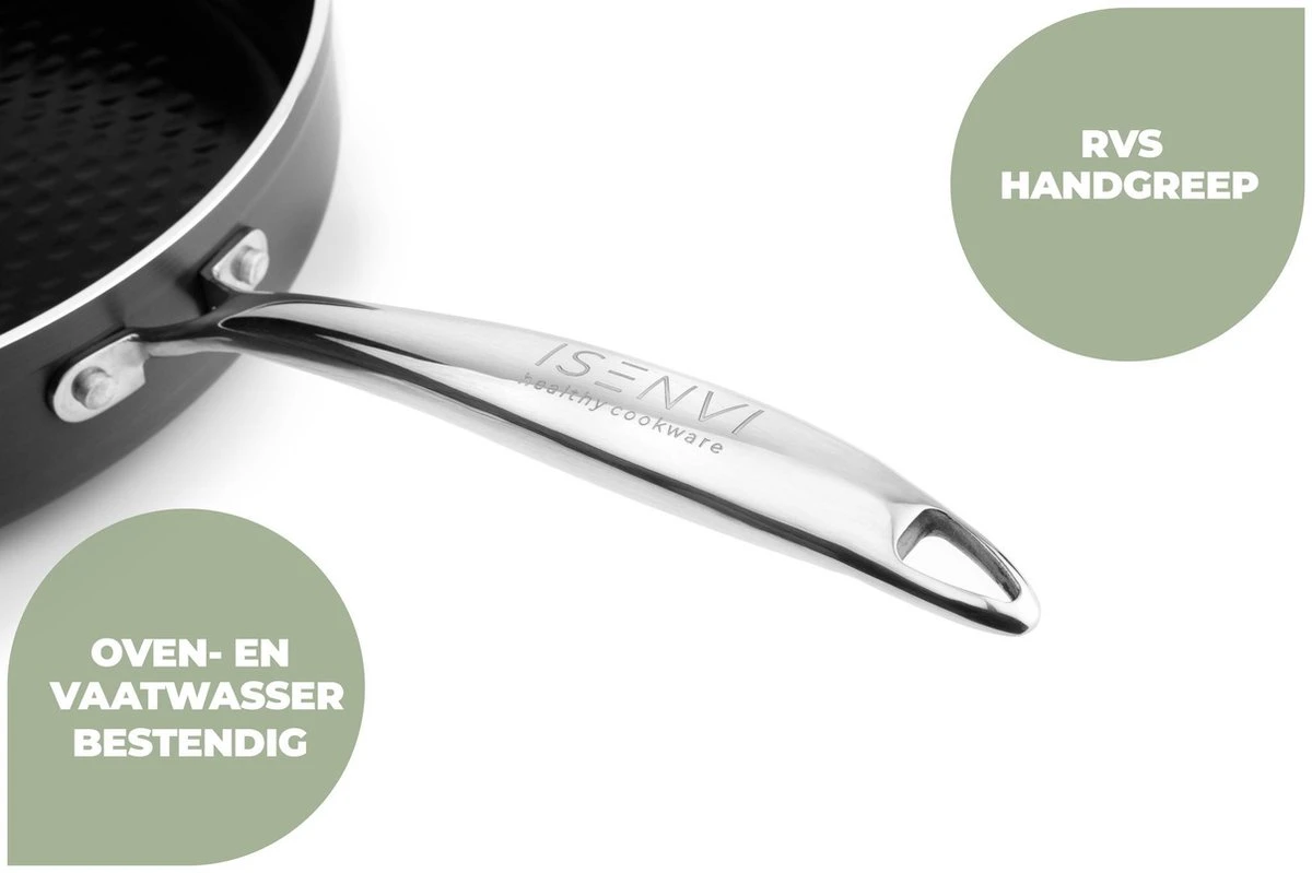 ISENVI Victoria Forged Keramische Wokpan 32CM - RVS Greep 3 ISENVI Victoria Forged Keramische Wokpan 32CM - RVS Greep - Afbeelding 3