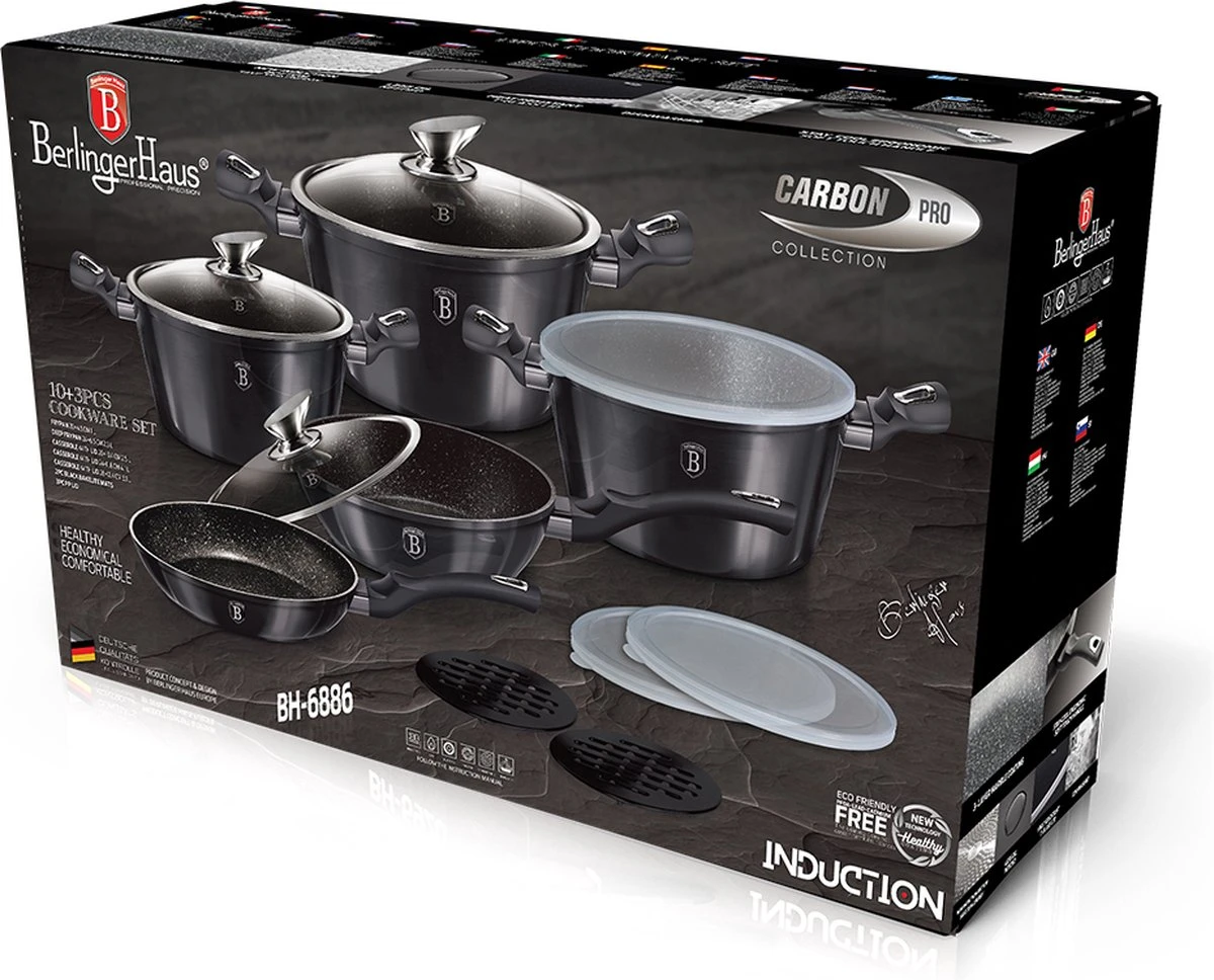 Berlinger Haus - Luxe Pannenset - Burgundy - Aluminium - Zwart - 13-delig - Braadpan - Koekenpan - Pannenset 2 Berlinger Haus - Luxe Pannenset - Burgundy - Aluminium - Zwart - 13-delig - Braadpan - Koekenpan - Pannenset - Afbeelding 2