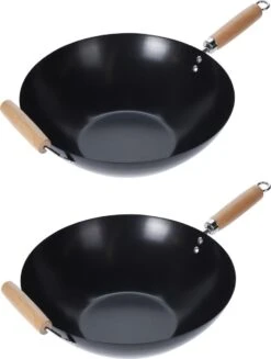 Wok Carbon Staal Ø35cm Houten Handgreep Wokpannen -Brita Verkoopwinkel 907x1200