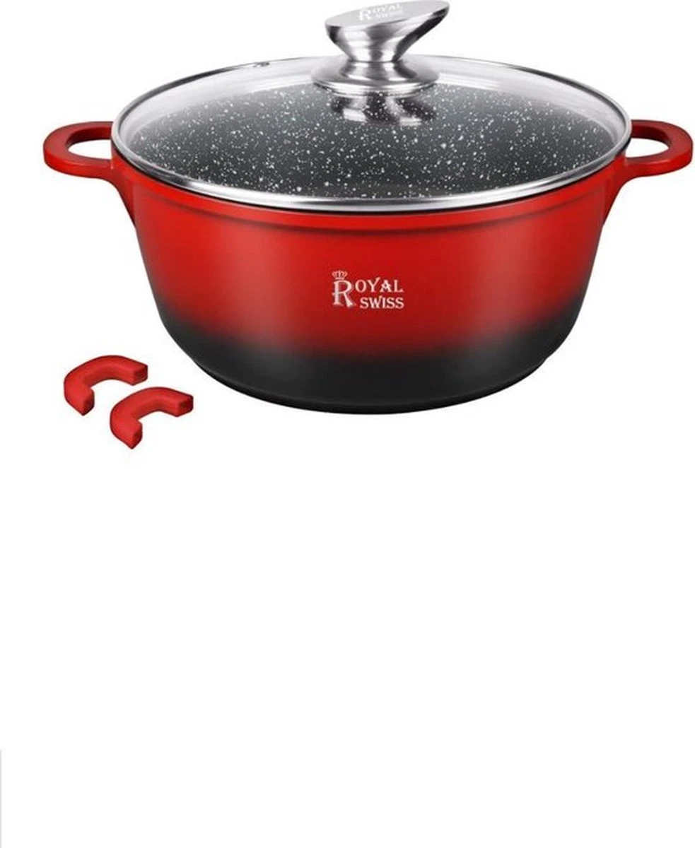 Royal Swiss Inductie Braadpan 20 Cm Pannenset Met Antiaanbaklaag En Steencoating Glazen Deksel Kleur Rood 2 Royal Swiss Inductie Braadpan 20 Cm Pannenset Met Antiaanbaklaag En Steencoating Glazen Deksel Kleur Rood - Afbeelding 2